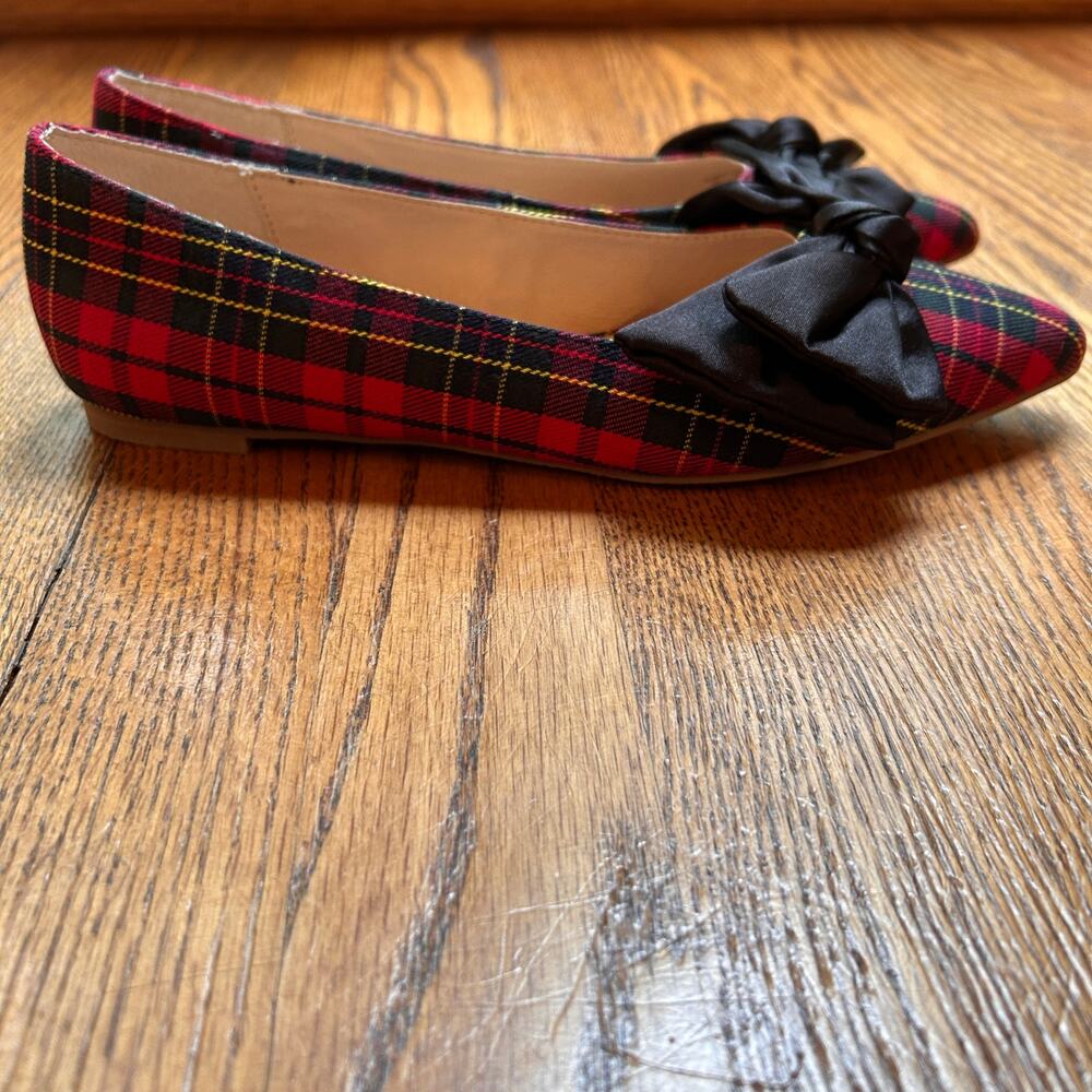Jack Rogers Debra Tartan Plaid Bow Pointed Toe Ballet Flats Shoes Size 6 Holiday - Picture 5 of 7